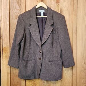 Bridgewater Classic Wool Herringbone Single Breasted Blazer, 14 Petite, Brown